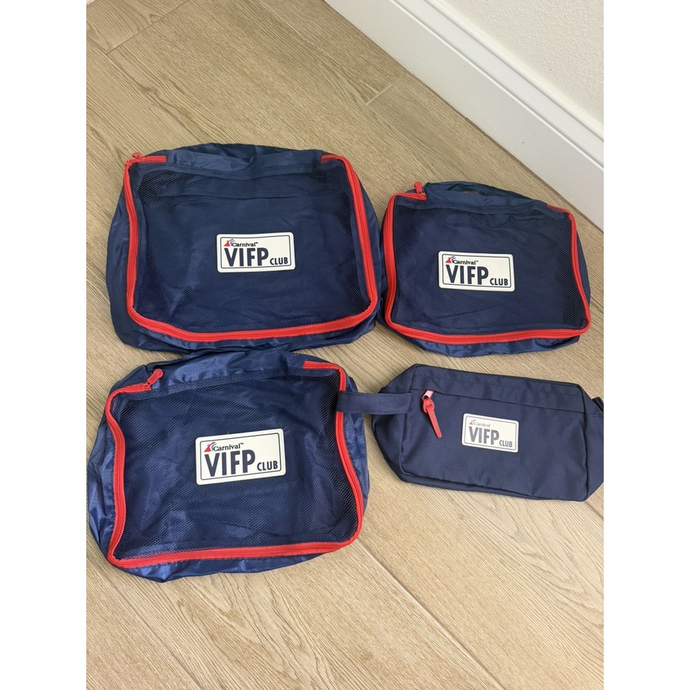 NWOT Carnival VIFP Packing Cubes & Toiletry Bag Set of 4 Platinum & Diamond Gift